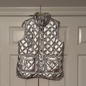 Talbots Metallic Silver Quilted Vest - medium